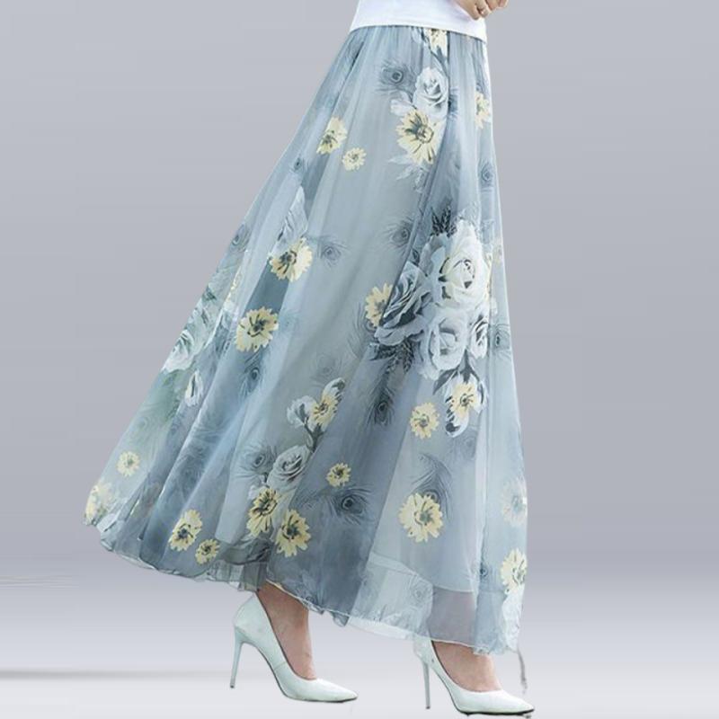 Women Summer Chiffon Skirts Summer Plus Size Bohemian Floral Big Swing Female Beach Long Skirt A-line Faldas