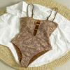 Hollow Out One Piece Swimsuit Beaded String Women Bathing Suit Vintage Bohemian Swimwear  Summer