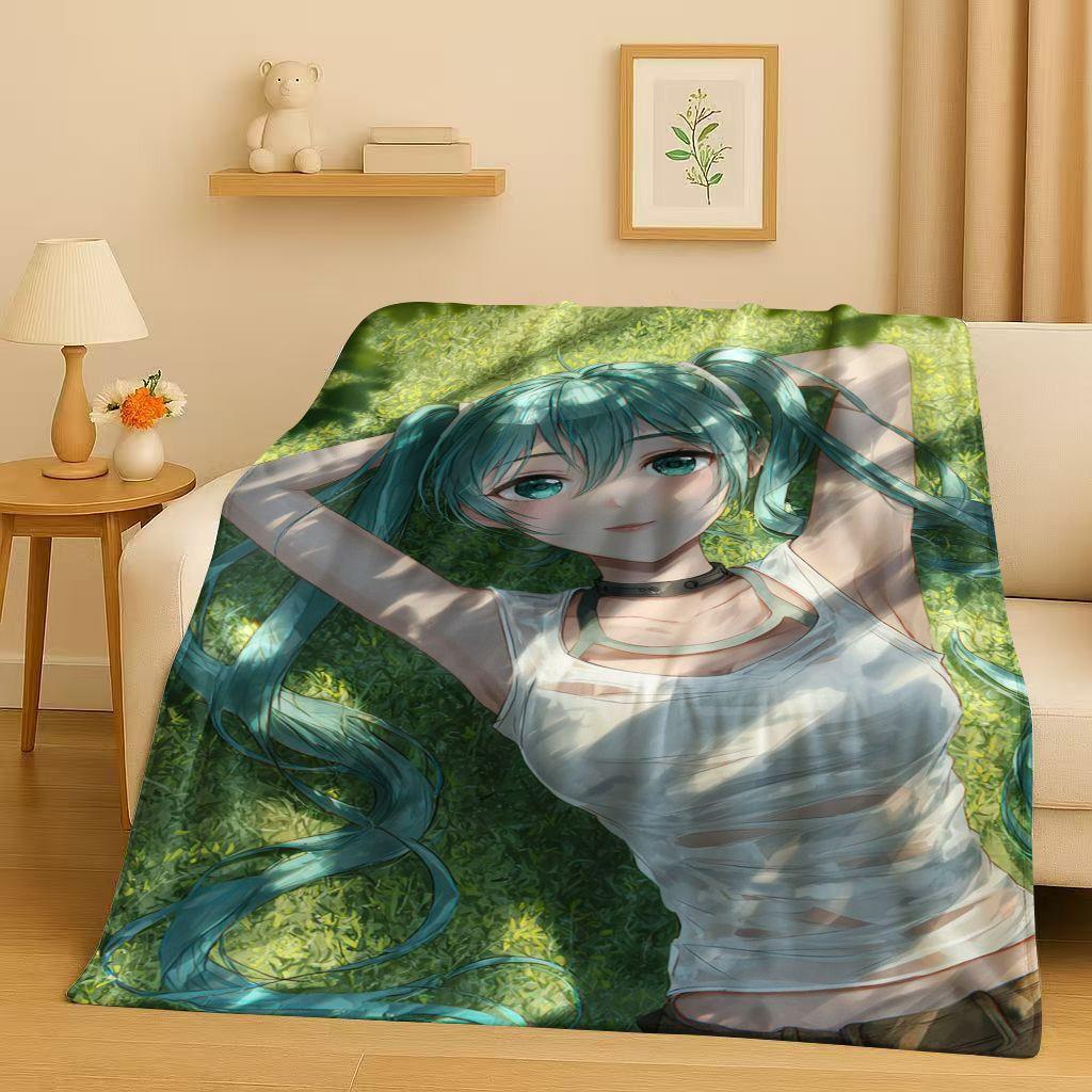 Manta de Franela Kawaii 3D de M MIKU, Dibujo Animado Musical para Niña, Manta de Felpa Ultra Suave y Cálida para Hogar, Dormitorio, Cama, Sofá, Regalo para Niños