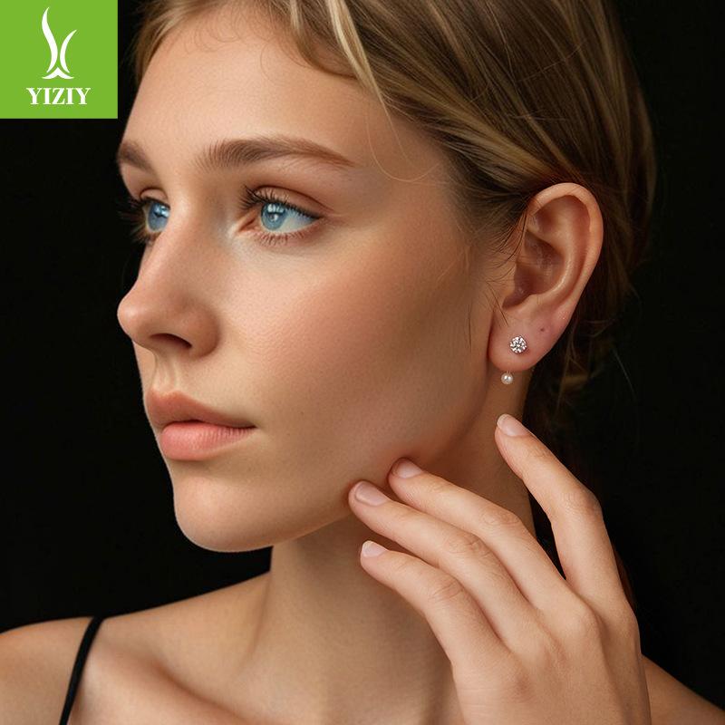 Simple And Exquisite Bead Moissanite Stud Earrings, Fashionable And Versatile S925 Sterling Silver Threaded Stud Earrings.