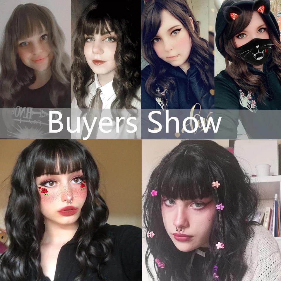 Synthetische Perücken für Frauen, tägliche Cosplay, lange Wasserwelle, Lolita-Perücke mit Pony, kaltbraun, hitzebeständiges Haar, Bob-Perücke