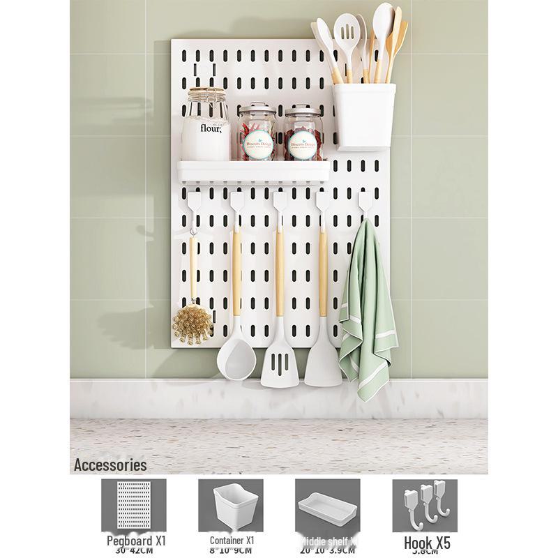 Punch-Free Perforated Board Rack with Accessories for Kitchen and Bedroom