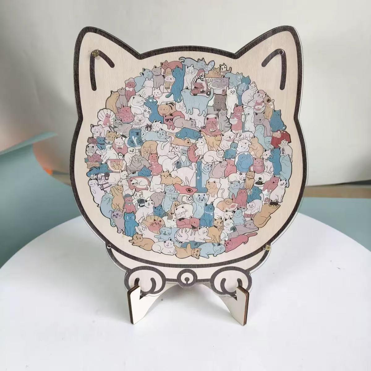 

135-Piece Cat Cartoon Wooden Jigsaw Puzzle: Fun & Educational Toy for Kids and Adults