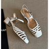 Women Closed Toe Sandals Women's Hollow-out Women's Chunky Heel Genuine Leather Shoes Fashion Elegant Women High-heeled Sandals