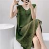 Large Size Loose Long Nightgown Simple Lazy Style Printed Sleeveless Tank Dress Sexy V-Neck V-Back Home Clothes Loungewear