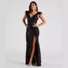 Women Black Slim Sequined Evening Banquet Party Long Dress