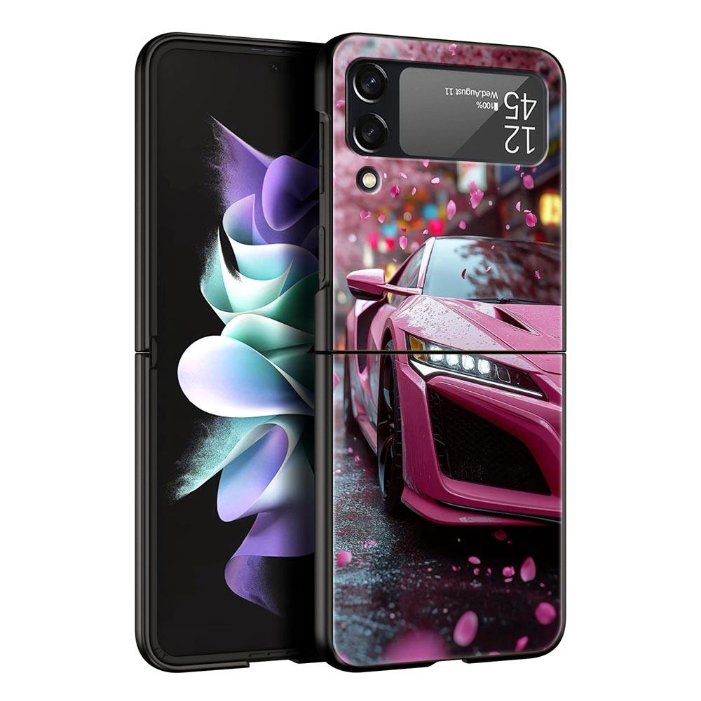 

Fashion Pink Car Pattern Hard PC Phone Case For Samsung Galaxy Z Flip 7 6 5 4 Black Cover For Galaxy Z Flip 3 Foldable Shell Bag Z Flip 3