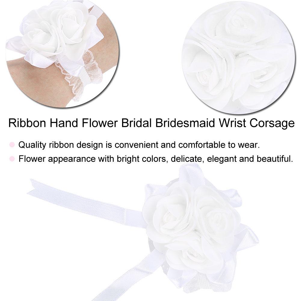 Wunderschöne Handblume Braut Brautjungfer Handgelenks-Korsage Abschlussball Hochzeitsdekorationen(Weißes Band)