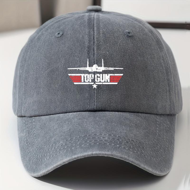 Retro Top Gun Airplane Print Baseball Cap - Stylish Dad Hat for Men, Gray with Red Casual Outdoor Cap