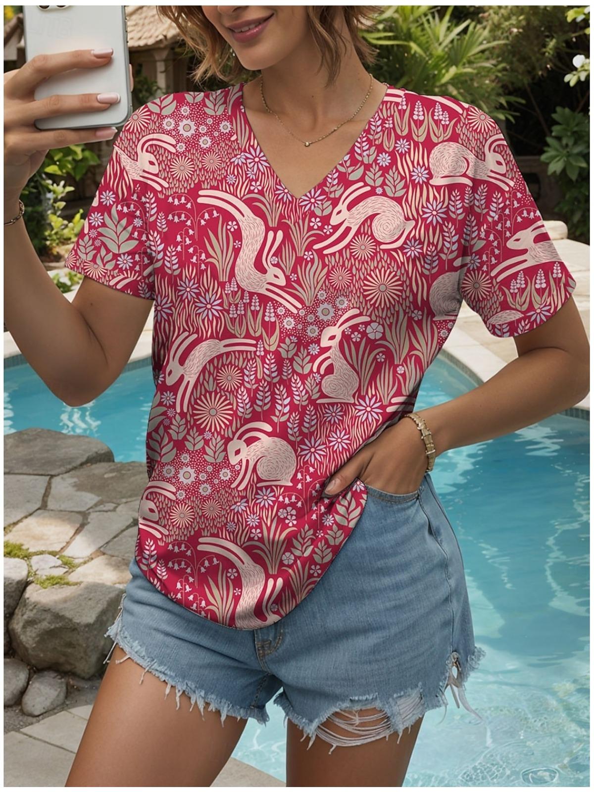 

Женская модная футболка с графикой растений, модная 3D-принт, V-образный вырез, обычный топ, повседневная футболка на лето, Y2K-топ 5XL