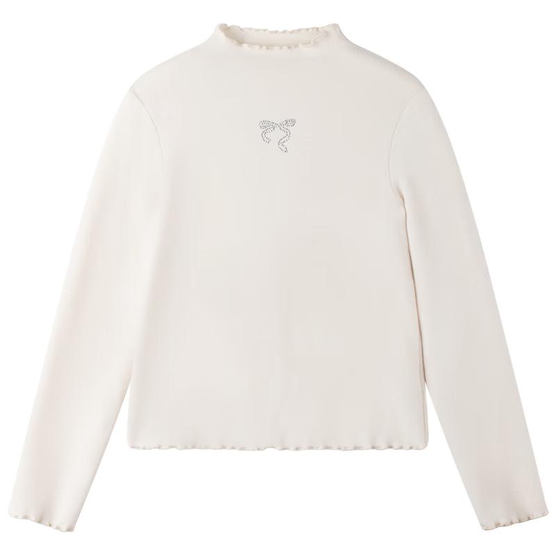 Girls  Warm Semi-High Collar Base Shirt with Bowknot 110CM