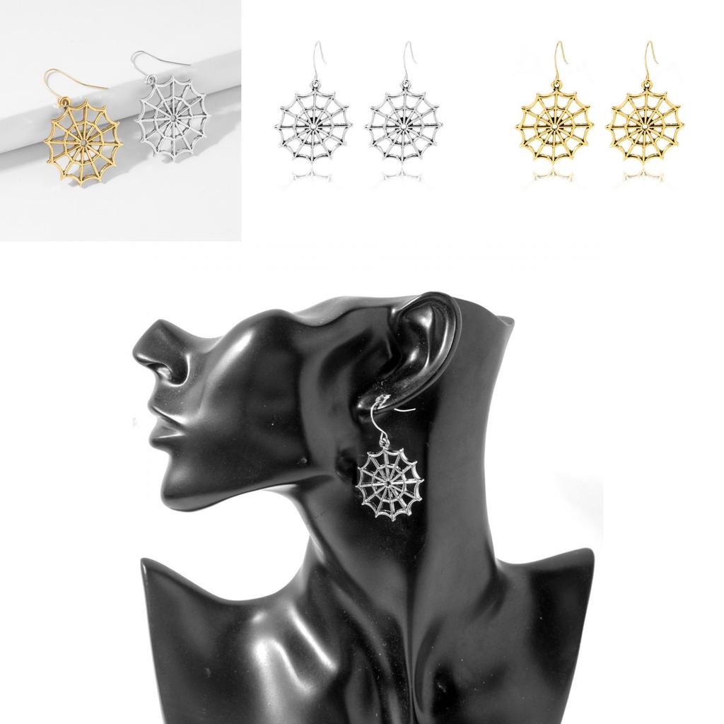 Vintage European Style Alloy Spider Web Earrings Elegant Hollow Design For Women