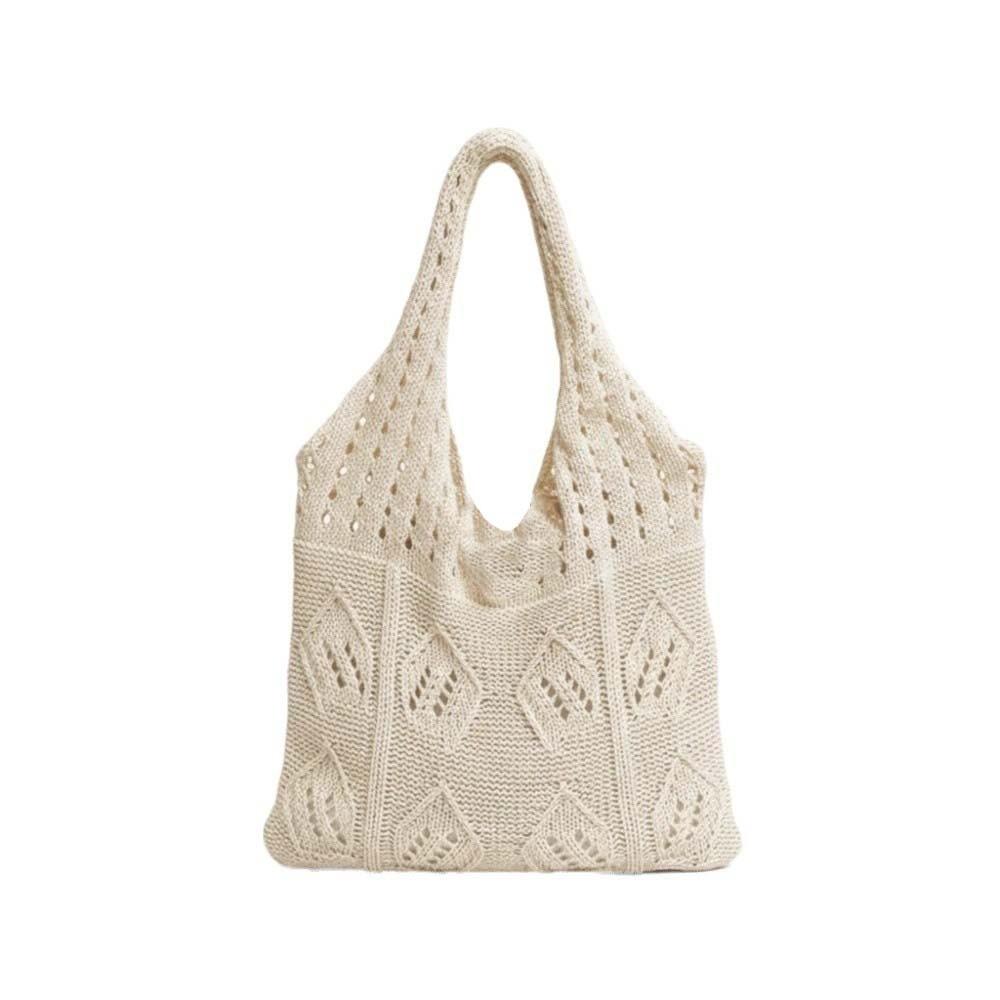 Large Capacity Hollow Knitted Tote Bag Breathable Summer Beach Handbag Straw Shopping Bag Vacation