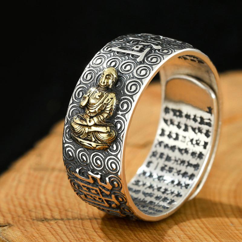Inel Namo Amitabha, inel din sterlină, în relief, cu inimă retro, Sutra, Buddha, stil etnic, diverse serii, inele pentru bărbați, bijuterii