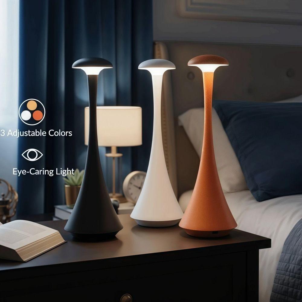 Rechargeable Mushroom Table Lamp USB-C Slim Waist Wireless Touch Lamp Soft Light Acrylic Desk Lamp Bedroom Atmosphere Light