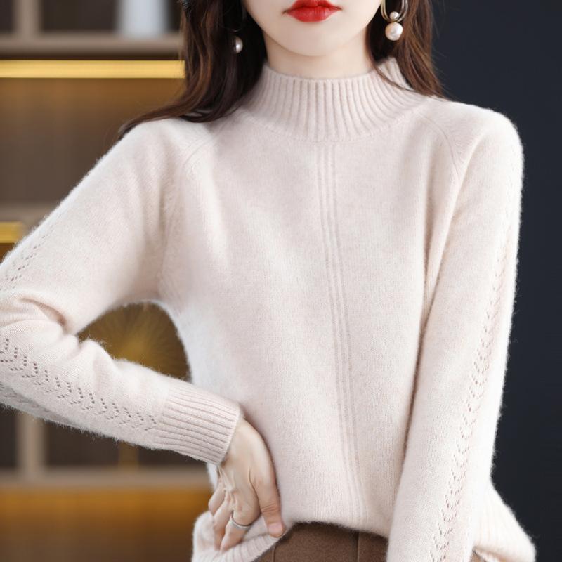 Semi-turtleneck bottoming shirt women's autumn and winter new inner knitted top high-end large-size loose pullover sweater