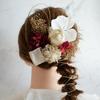Dried and Preserved Flower Hair Ornament with Gold Japanese and Phalaenopsis Orchid Mizuhiki for and Japanese [Bria] Leaf, Balls, (red) Coming-of-age
