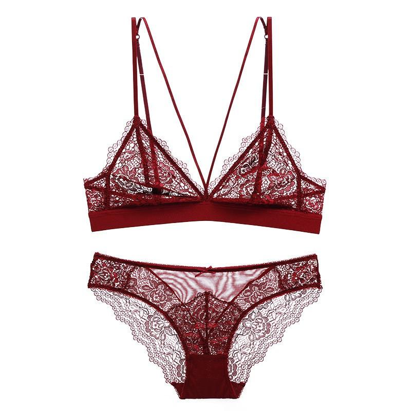 Lace Bra Set Women Soft Non-Wired 3/4 Cup Adjustable Straps Comfortable Breathable Lingerie