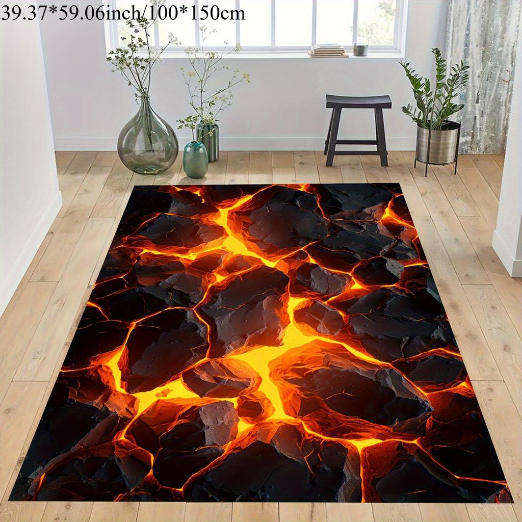 3D Lava Illusion Rug - Non-Slip Optical Floor Mat for Bedroom Game Room Decor, Living Room Area Carpet