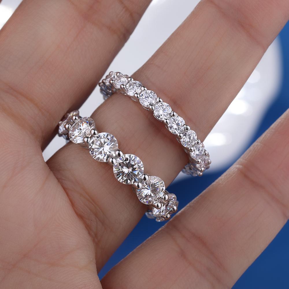 Farbe Moissanit Reihenring 925er Sterlingsilber Diamant Eheringe für Damen Zertifizierter Feinschmuck Geschenk Houtros