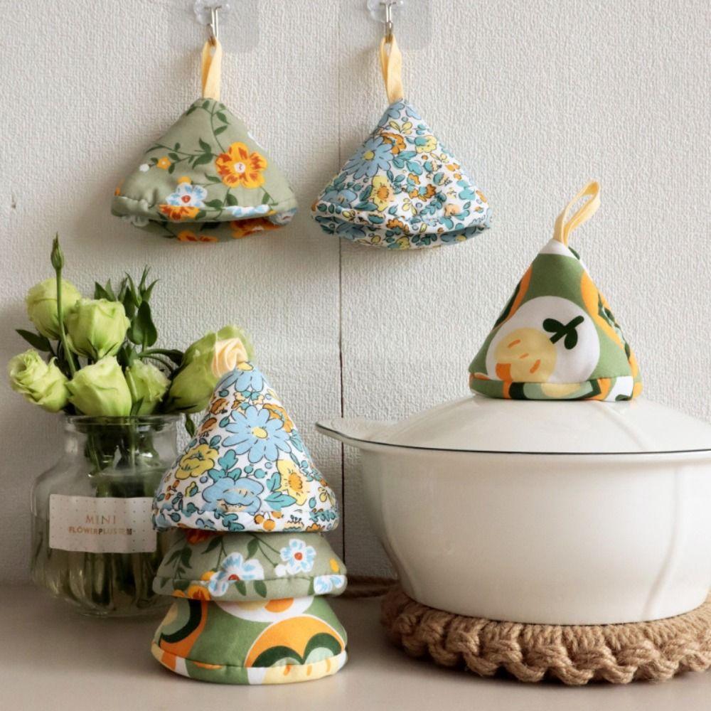 Anti-Scalding Triangle Pot Hat Floral Print Kitchen Pot Lid Sleeve Pot Hat Cover  Kitchen