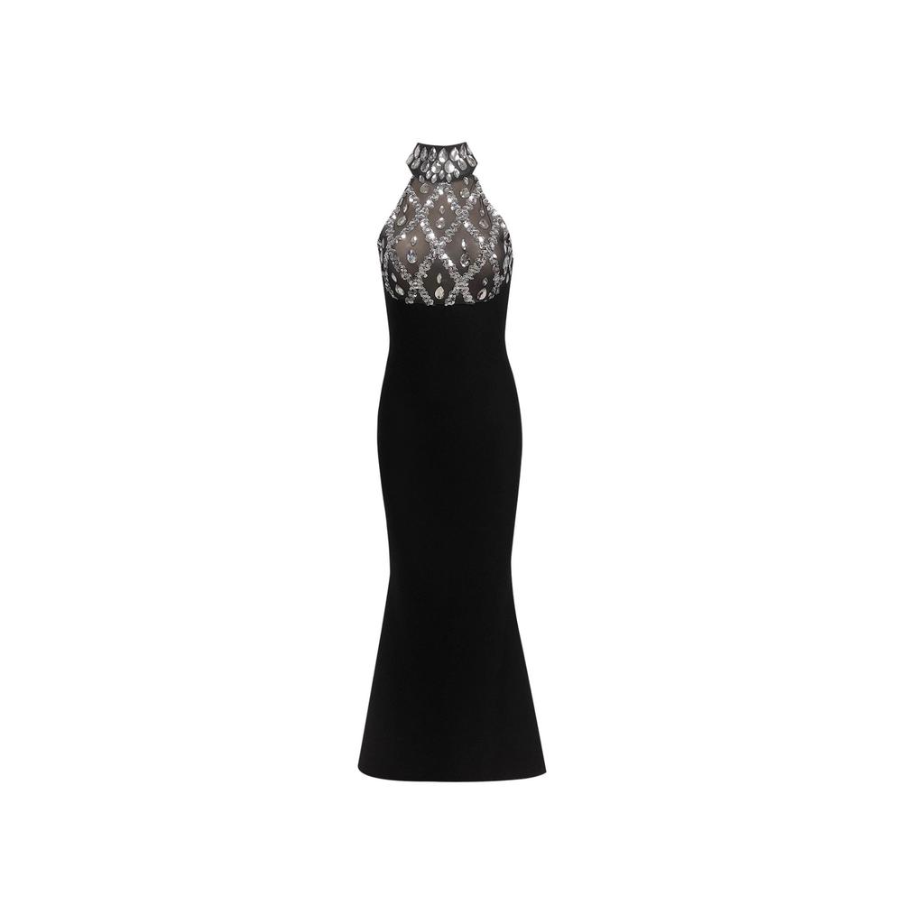 Fashion European and American women's clothing, sexy sleeveless backless neck nails drilled waist long evening dress bandage skirt