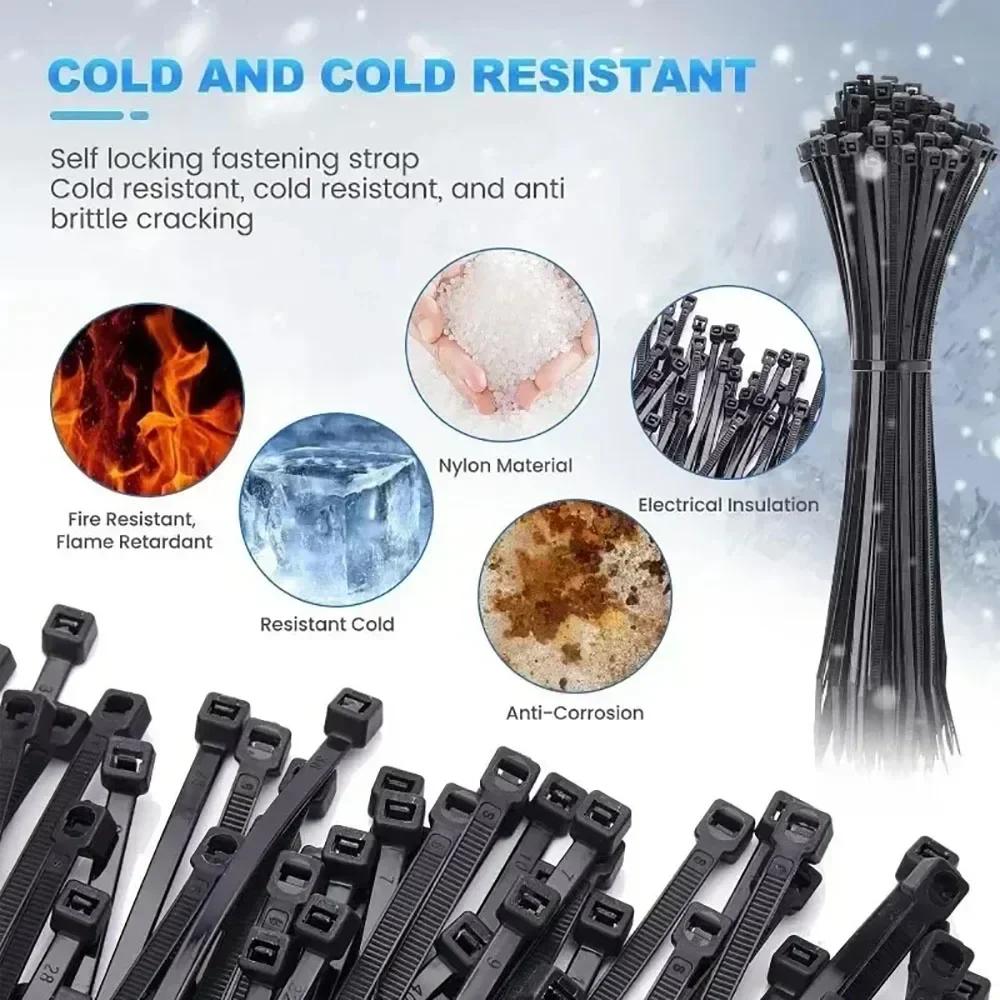 1000/100Pcs Plastic Nylon Cable Tie Self-locking Cord Ties Straps Fastening Loop Adjustable Wire Ties Home Hardware Organizer
