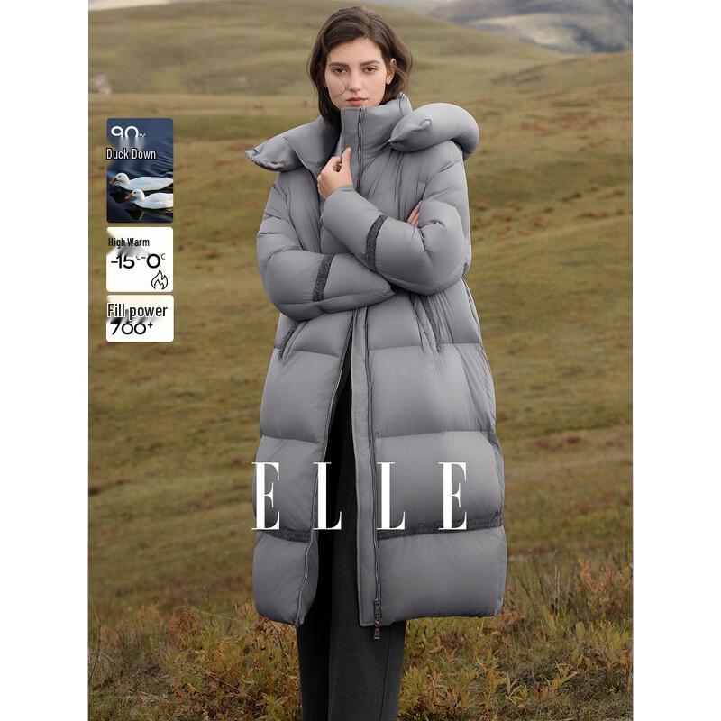 ELLE Women s Long Hooded Down Jacket L