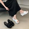 25 Keilabsatz High Heel Sandalen Wasserdicht Tisch Muffin Dicker Boden Seidenoberfläche Fischmaul Hausschuhe Schwarz Mode Erhöhend Damenschuhe
