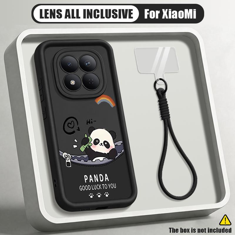 Cute Panda Print Lanyard Case For Xiaomi 14T 13T Pro Redmi Note 15 Pro 4G 14 13 Pro+ 5G Shockproof Bumper Soft Cover
