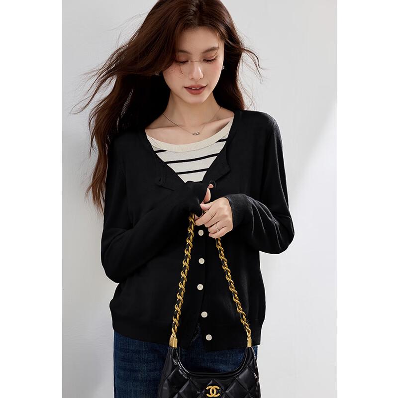 VICTORIA&VERA Faux Two-Piece Contrast Stripe Knit Sweater M