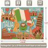 2D I Love Italia Photography Backdrop, Italy Flag, Coffee, Wine and Landmarks Background