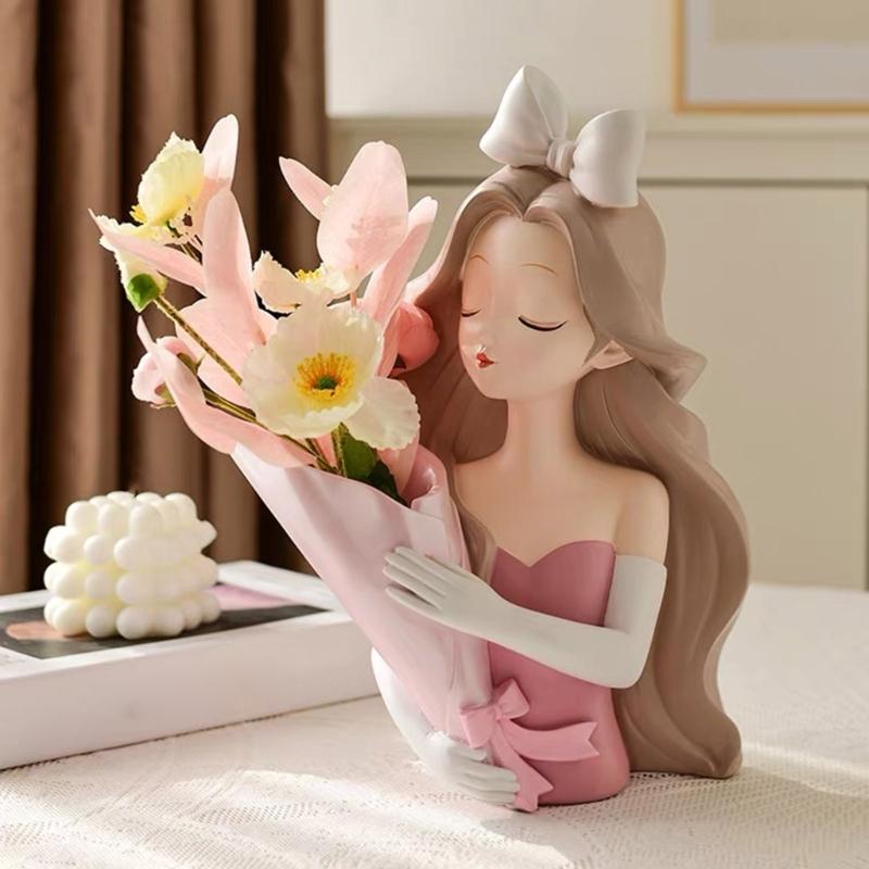 Flower Pot Silicone Mold Vase Epoxy Resin Mold Girl Holding Flowers Succulent Planter Pot Pen Holder Making Mold Crafts