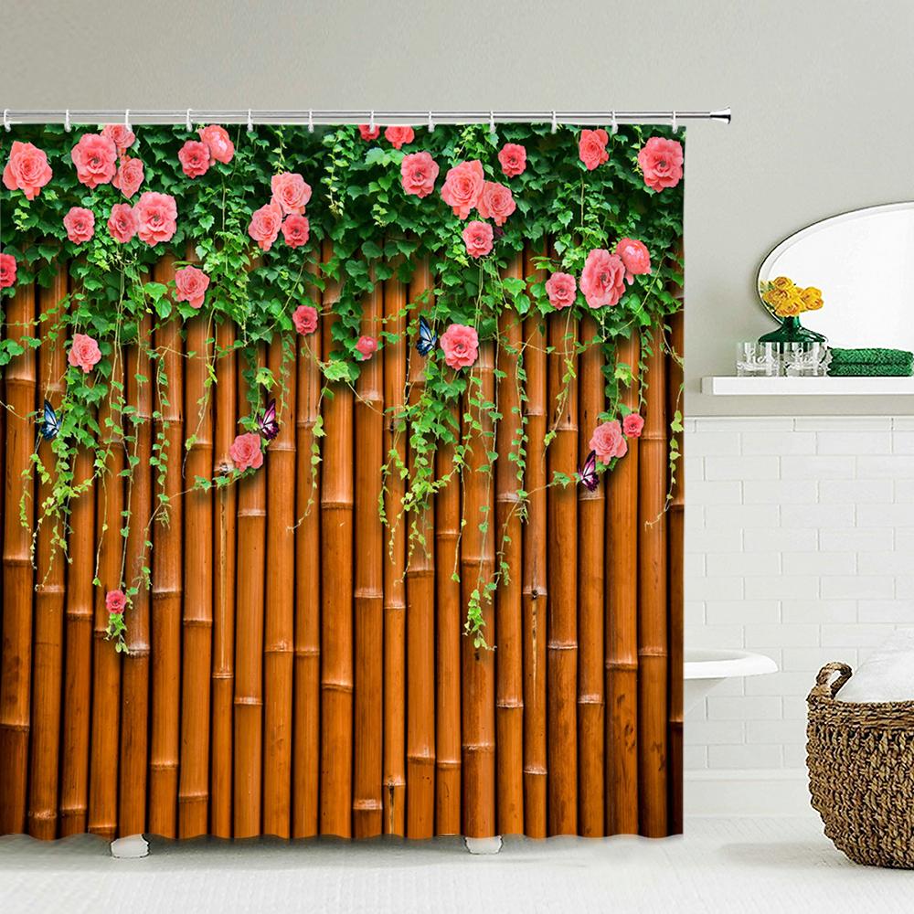 3D Waterproof Fabric Polyester Shower Curtains Patio Flower Wall Landscape Bathroom Curtains With Hooks Bathtub Decor Screen