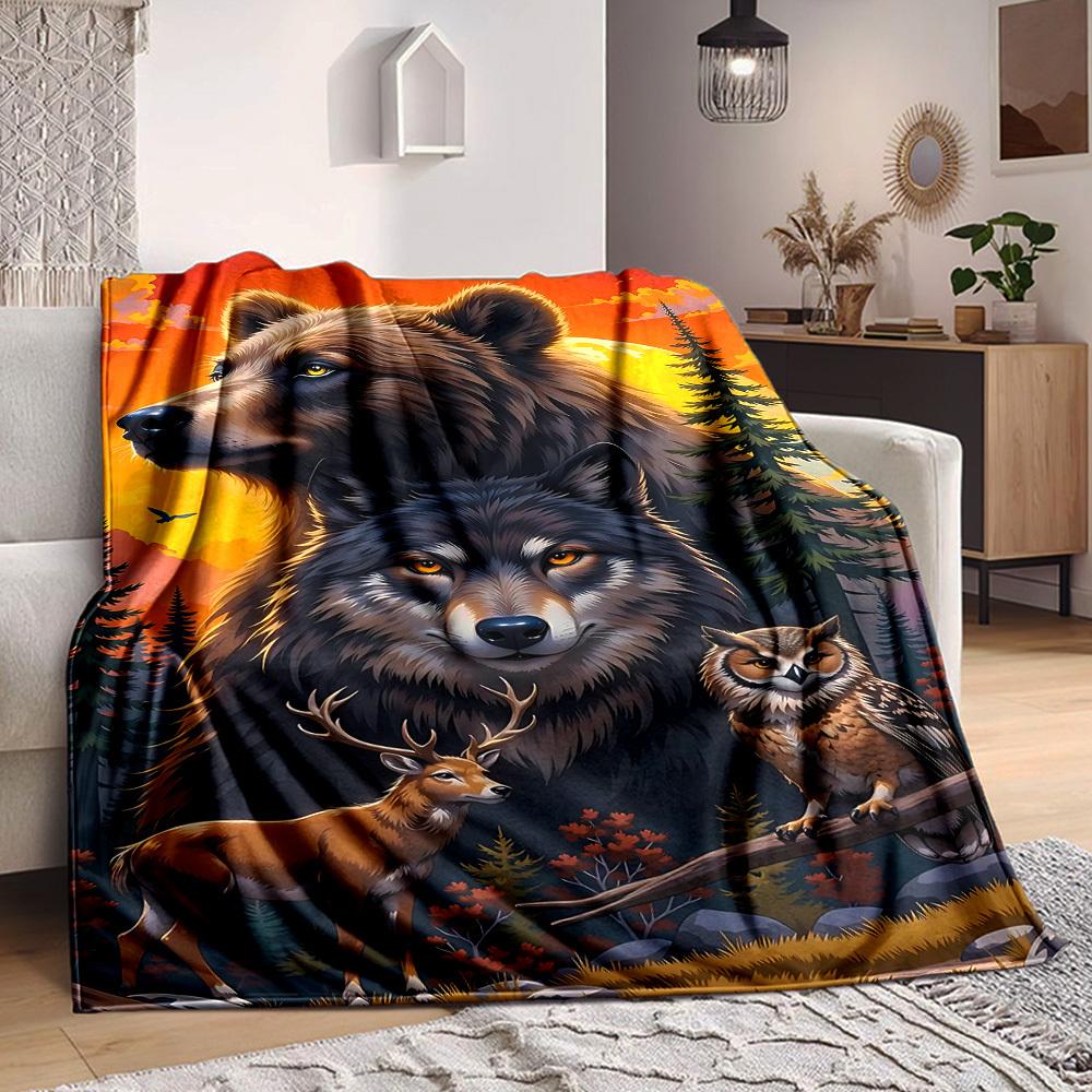 1pc Wildlife Nature Artwork Blanket Lightweight Flannel Blanket Throw Blanket For Sofa, Bed, Travel, Camping, Livingroom, Couch, Chair, And Bed yy2509