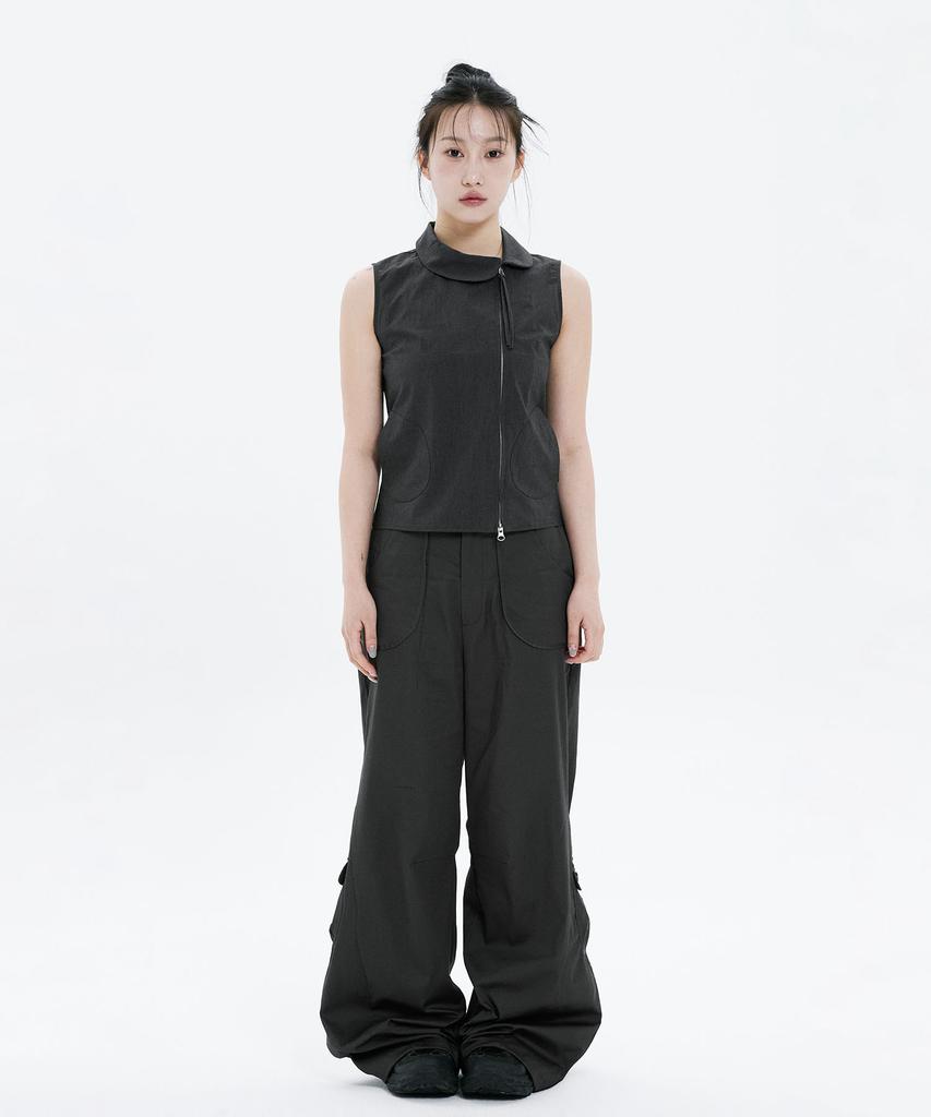 Hanahi Side Shirring Pocket Wide Pants Gray