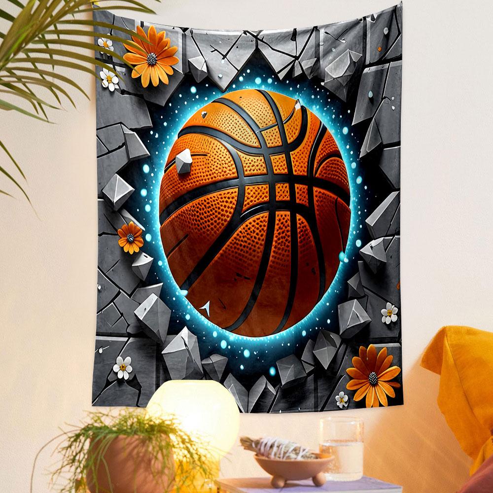 "Basketball Breaking Through Wall Design" Patterned tapestry home decor, suitable for bedroom and living room, gift