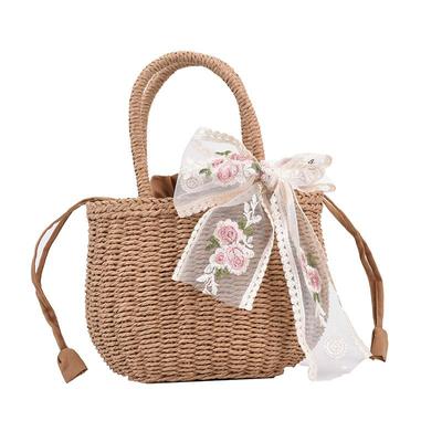 Sommer Neue Spitze Stroh Handtasche Weibliche Große Capcacity Rattan Strand Tasche Reise Urlaub Tasche Handgemachte Gilr Eimer Tasche Tote