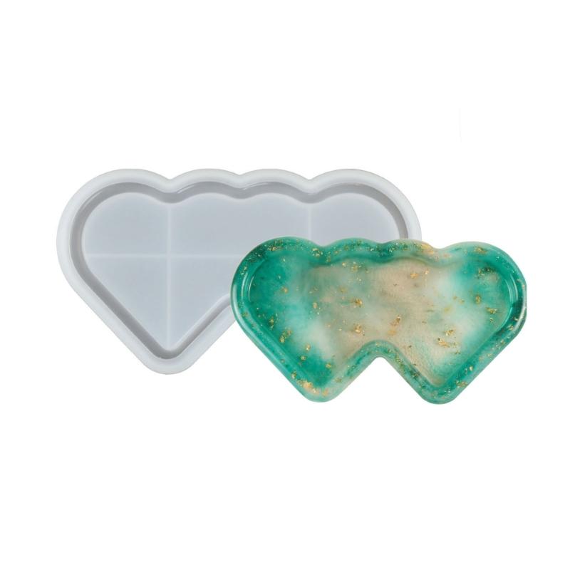 Silicone Mold Epoxy Resin Coaster Mold Double Heart Cloud Shape Resin Casting