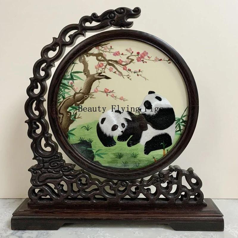 1pc, Su Embroidery Ornaments, Chinese Embroidery Crafts, Double Sided Embroidered Ornament, Solid Wood Desktop Decoration
