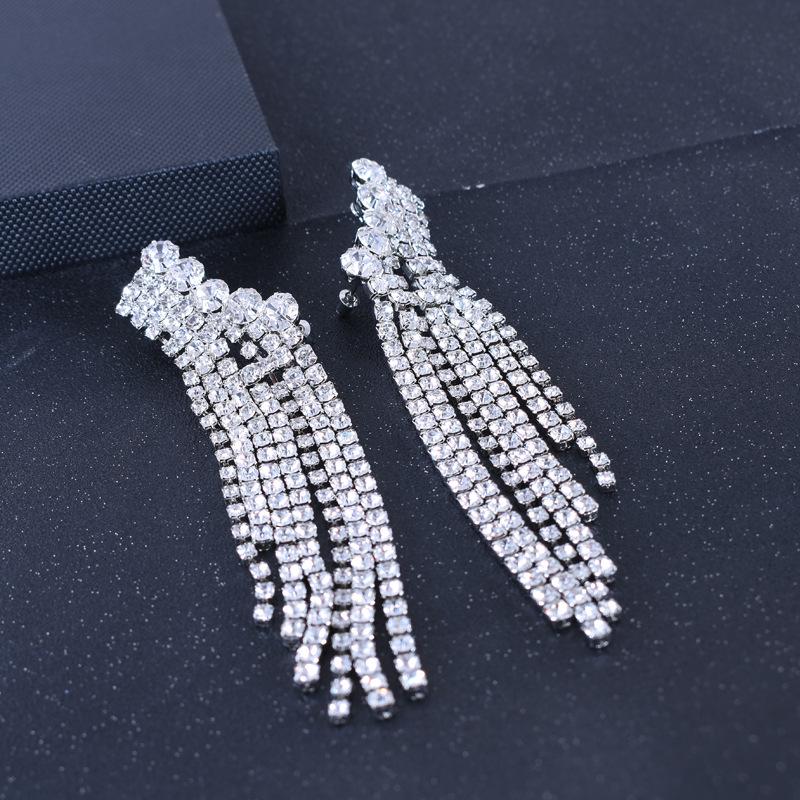 Qifu Silver Rhinestone Tassel Long Earrings for Women