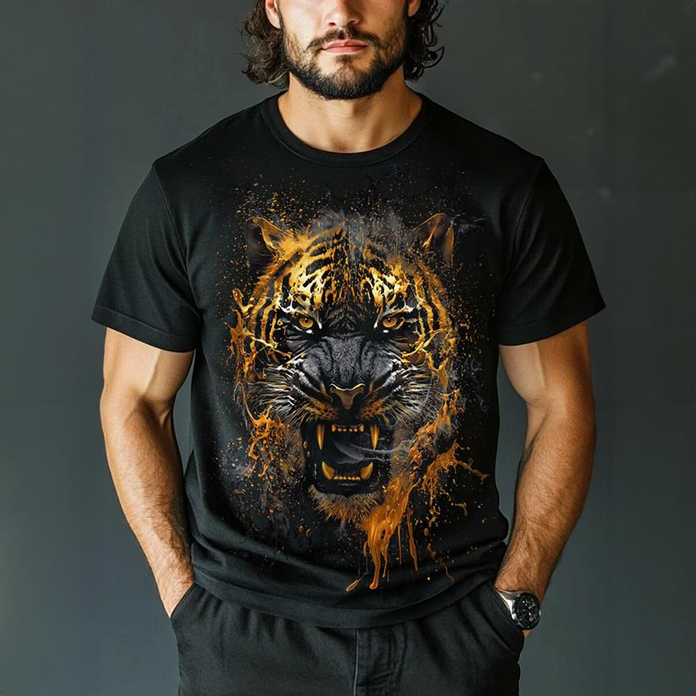 Vintage T-shirt For Men  Animal Russian Tiger Lion Print T Shirts Short Sleeve Tee Casual Streetwear Oversized Men Clothing Tops