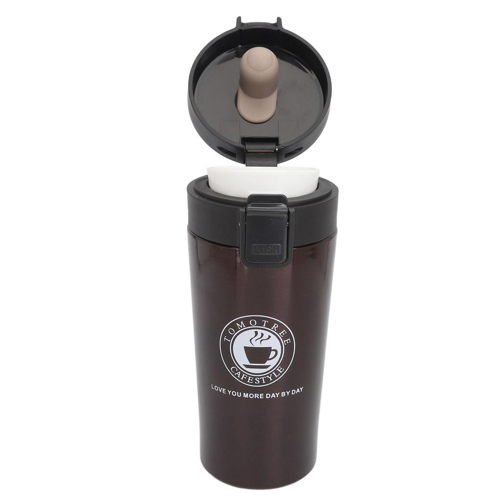 Insulated Coffee Cup Dual Layers Stainless Steel Portable Snap Flip Lid Insulated Coffee Bottle Coffee 380ml