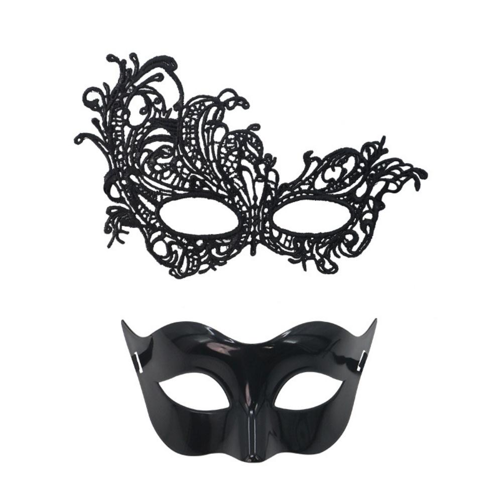 Sexy Couple Masks Lace Women Mask Plastic Men Mask Set Half Face Masks Princess Makeup Party Cosplay Nightclub Props Gifts