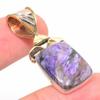 Natural Russian Charoite Two Tone 925 Solid Sterling Silver Pendant 1.50" E3T55