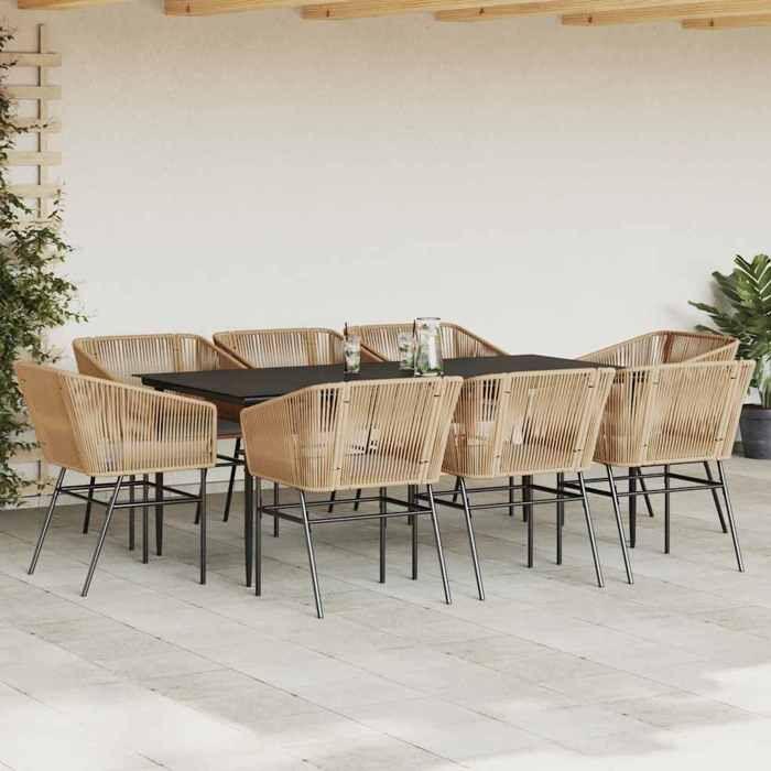 VidaXL Garden Dining Set Cushions 9pcs Brown Poly Rattan Glass 3334526