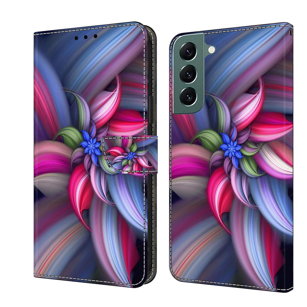 Brieftaschen-Hülle mit Kartenhalter, florales PU-Leder, Ständer, Handgelenkschlaufe, stoßfeste Abdeckung für Samsung Galaxy S24, S23, S22, S21, S20 Plus Ultra A71, A51