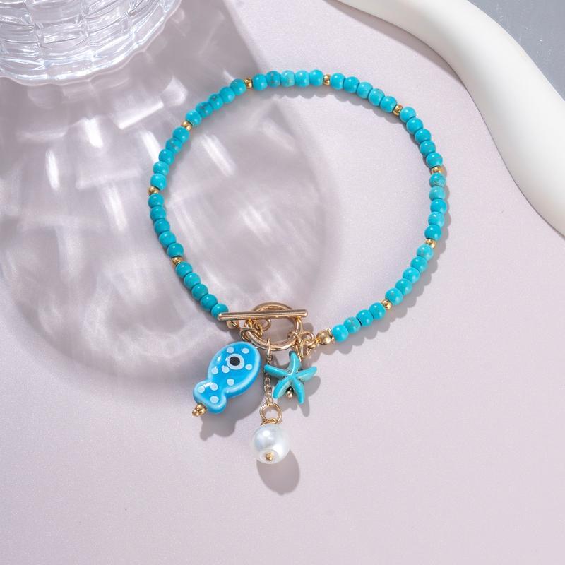 Bohemian Sea-Inspired Pendant Necklace Ceramic Fish Starfish Design Dainty Summer Jewelry for Women Beach Vacation Wear