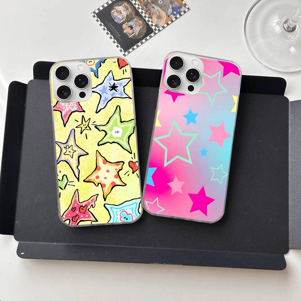 Cartoon Star For IPhone 17 16 15 14 Plus 13 12 11 Pro Max Phone Cover Back Satin Colorful Surface