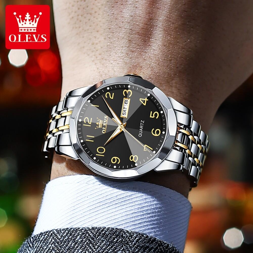 OLEVS Men Watch Original Brand Waterproof Luminous Quartz Watch Rhombus Mirror Stainless Steel Watch With Box